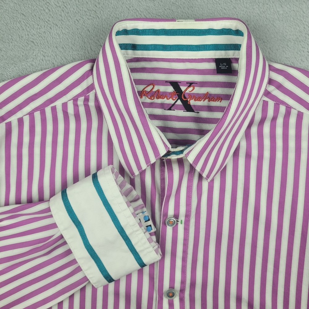 Robert Graham Men's Shirt Long Sleeve Striped Size L Large